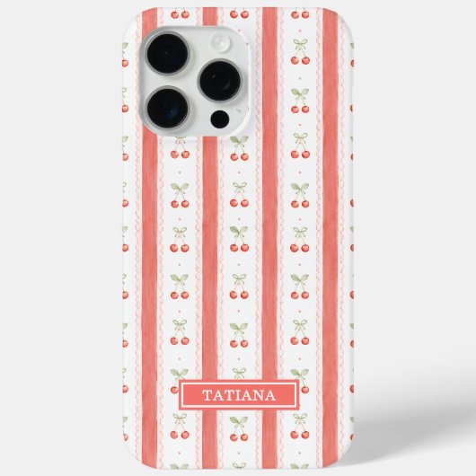 Gestreept Aquarel Kersen Monogram Case-Mate iPhone Case (Achterkant)