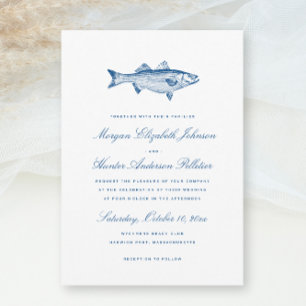 Gestreept Bass Vis Thema Elegant Navy Bruiloft Kaart