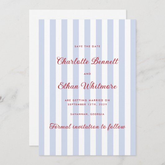 Gestreept blauw en rood Bewaar de datum Kaart (Voorkant / Achterkant)