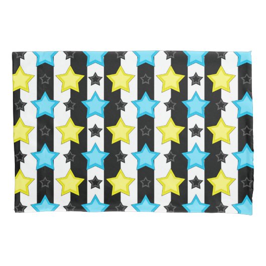 Gestreept Blauw Geel Sterren Patroon Ontwerp Kussensloop (Voorkant)