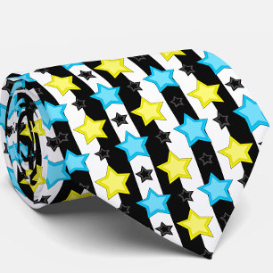 Gestreept Blauw Geel Sterren Patroon Ontwerp Stropdas