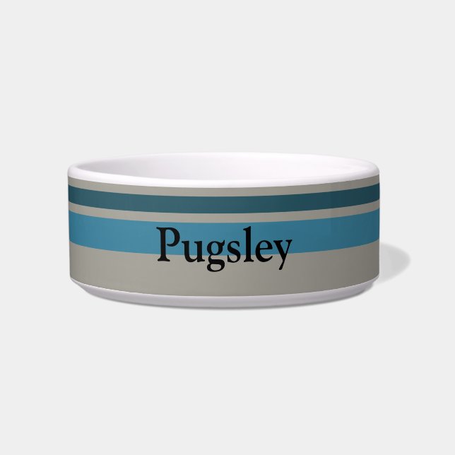 Gestreept blauw grijs voerbakje (Voorkant)