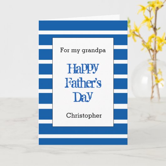 Gestreept blauw Happy Vaderdag Opa Kaart (Gele Bloem)