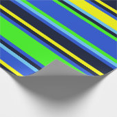 Gestreept blauw, Limoen en geel Modern Gift Wrap Cadeaupapier (Hoek)