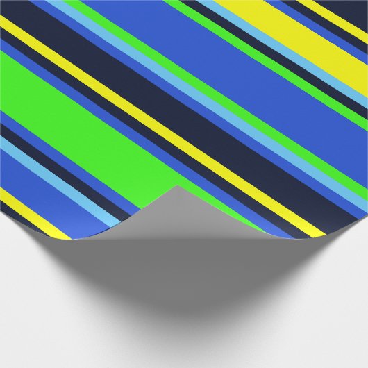 Gestreept blauw, Limoen en geel Modern Gift Wrap Cadeaupapier (Hoek)