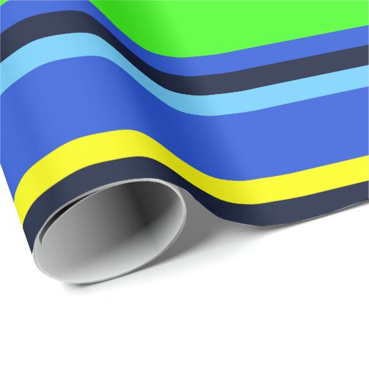 Gestreept blauw, Limoen en geel Modern Gift Wrap Cadeaupapier (Rol Hoek)