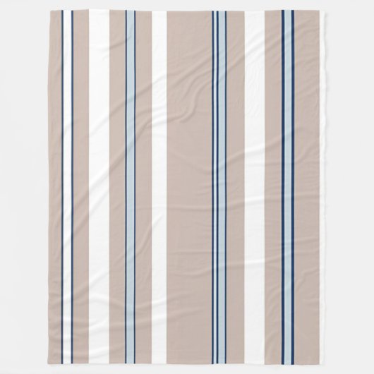 Gestreept Blauw, Wit & Beige met zwarte accenten Fleece Deken (Voorkant)