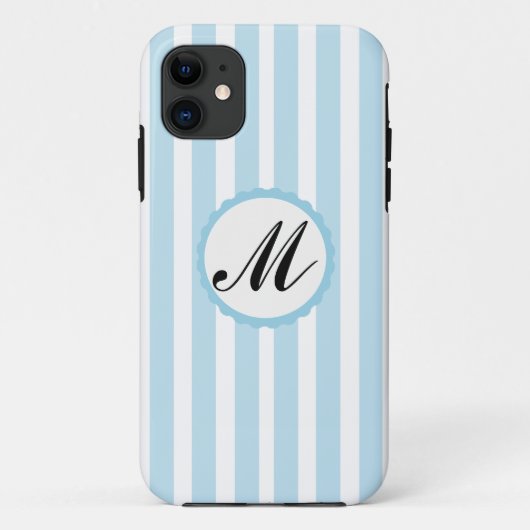 Gestreept Blauw Wit Custom Monogram iPhone hoesje (Achterkant)