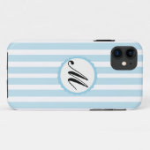 Gestreept Blauw Wit Custom Monogram iPhone hoesje (Achterkant (horizontaal))