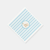 Gestreept blauw wit goud monogram papieren servett servet (Hoek)