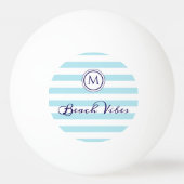 Gestreept Blauw Wit Strand Vibes Preppy Monogram Pingpongbal (Voorkant)