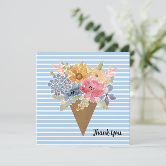 Gestreept bloemboeket Waterverf bedankkaart (Staand voorkant)