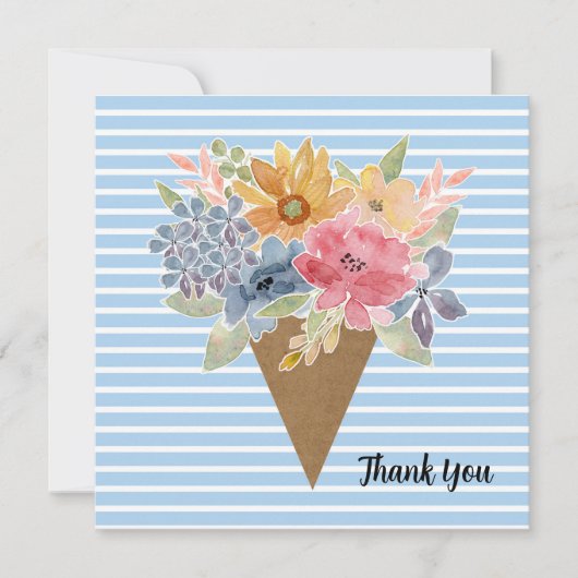 Gestreept bloemboeket Waterverf bedankkaart (Voorkant)