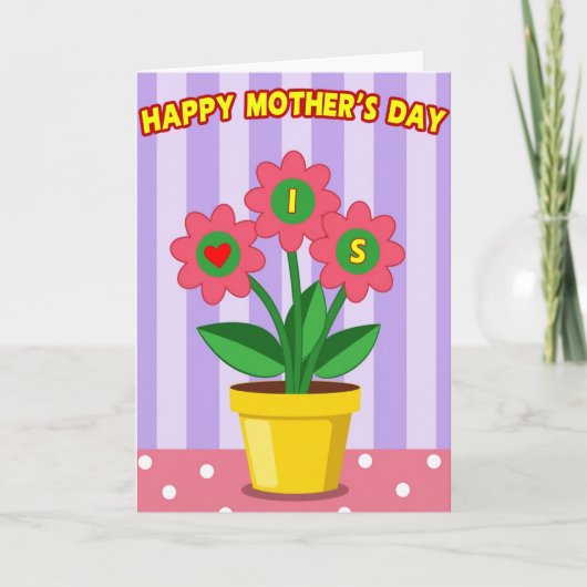 Gestreept Bloemen Moeder Liefdevolle Kaart (Voorkant)