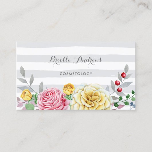 Gestreept Bloemend Cosmetiste Visitekaartje (Voorkant)