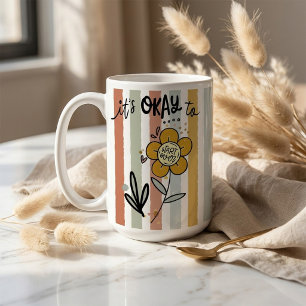 Gestreept Boho Bloemmotief Het Is Oké Om Overnieuw Koffiemok