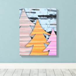 Gestreept Bomen Winter Landschap Scene Canvas Afdruk