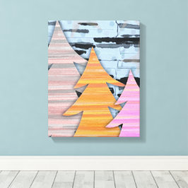 Gestreept Bomen Winter Landschap Scene Canvas Afdruk