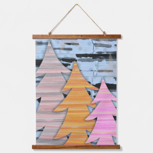 Gestreept Bomen Winter Landschap Scene Hangend Wandkleed