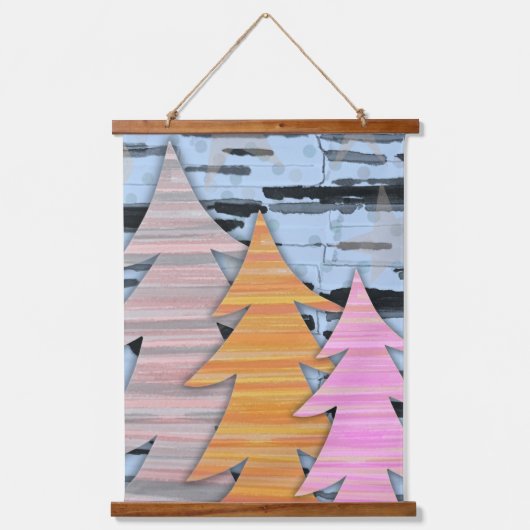 Gestreept Bomen Winter Landschap Scene Hangend Wandkleed (Voorkant)