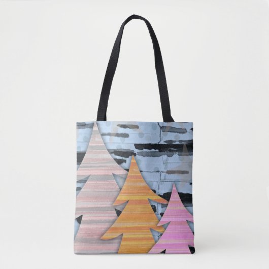 Gestreept Bomen Winter Landschap Scene Tote Bag (Voorkant)