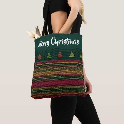 Gestreept Boomgrens Plaid Patroon Tote Bag (Dichtbij)
