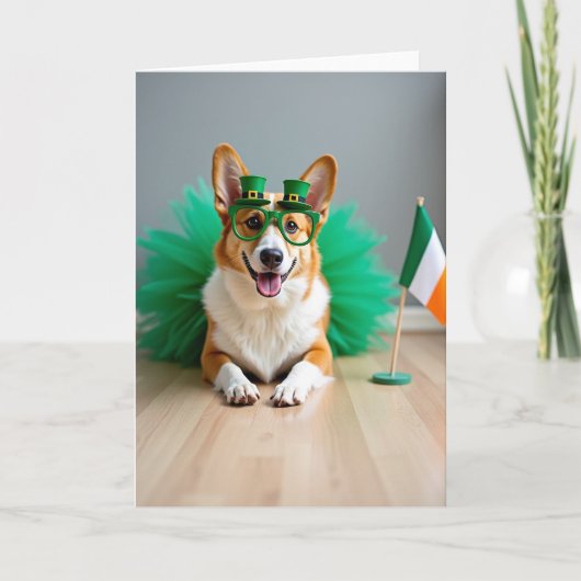 Gestreept Corgi St. Patrick Kaart (Voorkant)