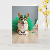 Gestreept Corgi St. Patrick Kaart (Gele Bloem)