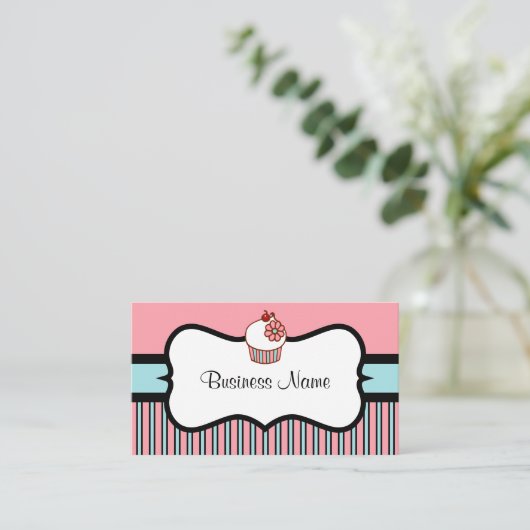  gestreept cupcake Visitekaartje (Staand voorkant)