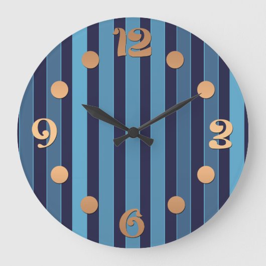 Gestreept effen patroon retro blauw grote klok (Voorkant)