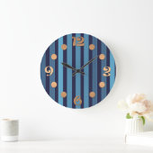 Gestreept effen patroon retro blauw grote klok (Huis)