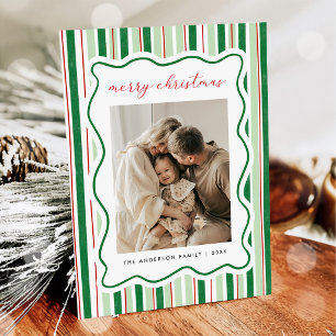 Gestreept en geschulpte kerstkaart met foto kaart