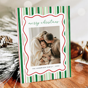 Gestreept en geschulpte kerstkaart met foto kaart