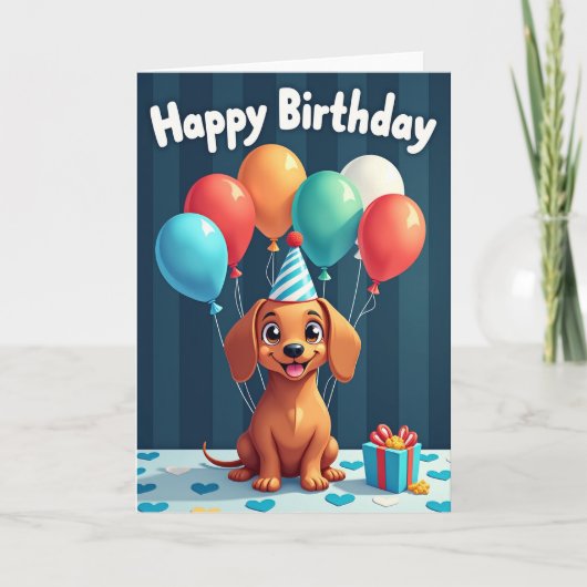 Gestreept Feestelijke Puppy Kaart (Voorkant)