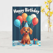 Gestreept Feestelijke Puppy Kaart (Gele Bloem)