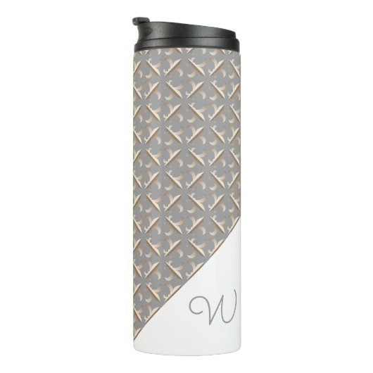 Gestreept Fleur de lis patroon Monogram Thermosbeker (Geroteerd rechts)
