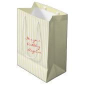 Gestreept Geel Gepersonaliseerde Script Naam Verja Medium Cadeauzakje (Voorkant Gekanteld)