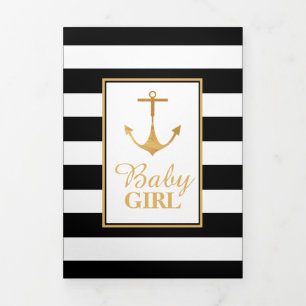 Gestreept gouden anker, 5 foto collage Baby geboor Drieluik Aankondiging