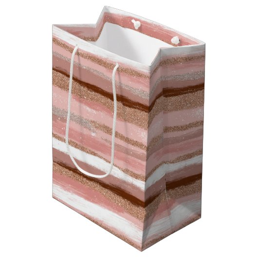 Gestreept Gouden Glitter Roze Gift Bag Medium Cadeauzakje (Voorkant Gekanteld)