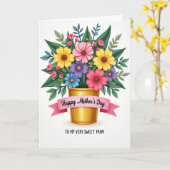 Gestreept Gouden Pot Boeket Kaart (Gele Bloem)