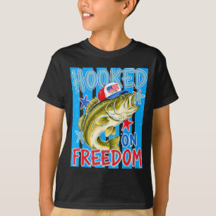 Gestreept grappig 4 juli baars vissen haak aan t-shirt