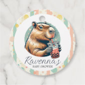 Gestreept Grappige Capybara Aangepaste Naam Baby S Bedankjes Labels (Voorkant)