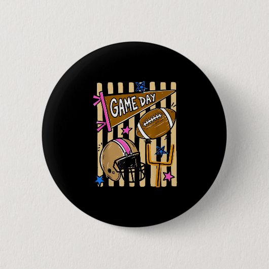 Gestreept grappige herfst voetbal seizoen spel dag ronde button 5,7 cm (Voorkant)