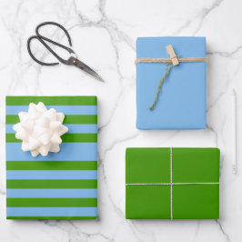 Gestreept Grass Green en Denim Blue Wrapping Paper