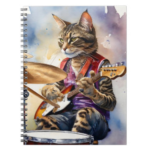 Gestreept Grijs Tabby Cat Rock Star Gitaar spelen Notitieboek