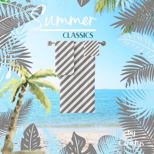 Gestreept Grijs Wit Bad Handdoek