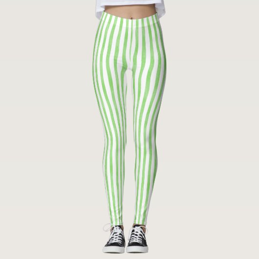 Gestreept Groen en Wit Leggings (Voorkant)