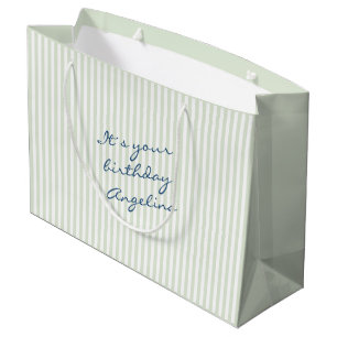 Gestreept groene gepersonaliseerde script naam ver groot cadeauzakje