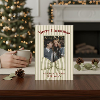 Gestreept groene lint foto kerstkaart kaart