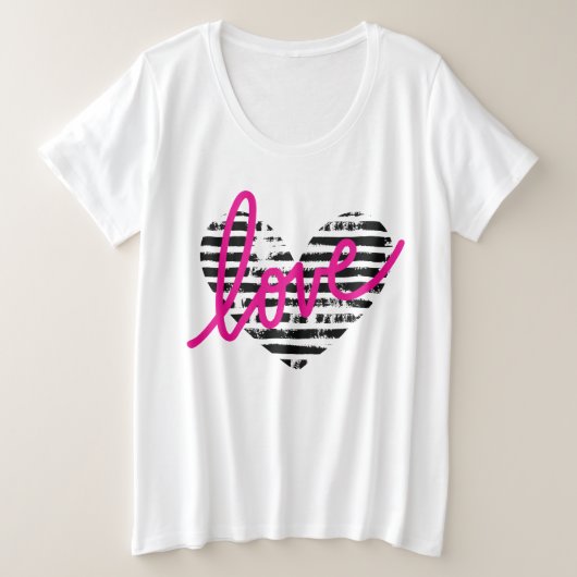 Gestreept Hart Liefde Design Grote Maat T-shirt (Design voorkant)